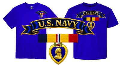 Navy Combat Action Ribbon & Purple Heart T-Shirt (8 Colors)