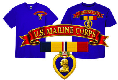 Marine Corps Combat Action Ribbon & Purple Heart T-Shirt (8 Colors)