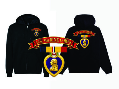 Purple Heart Hooded Full Zip Sweat Jacket-USMC CAR PH