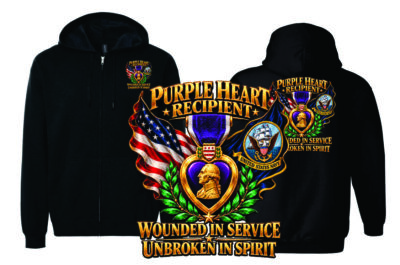 Unbroken in Spirit — Navy Purple Heart Full-Zip Hooded Sweat Jacket